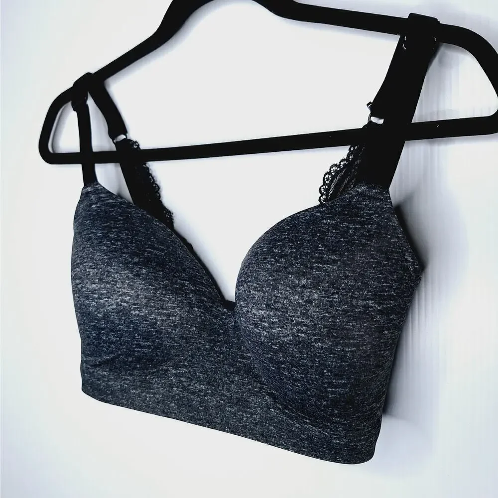 Soma Enbliss Luxe Wireless J Hook Bra Lace Back 34 DD Racerback Heather Quartz